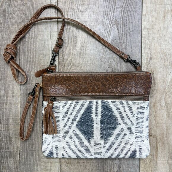 Myra Bag Handbags - Myra Pastel Small Crossbody Purse Upcycled Cotton Leather Engraved Boho Western